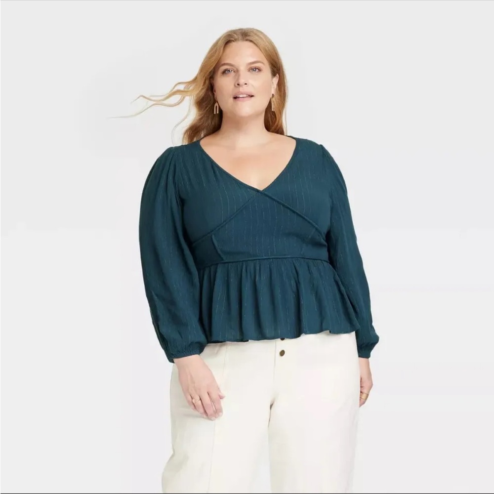 Knox Rose Women's Teal Blue Long Sleeve Embroidered Blouse